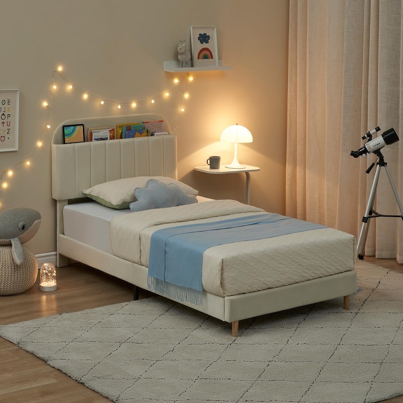 Twin/Twin XL/Full Size Bed Frame with Bookcase Headboard
