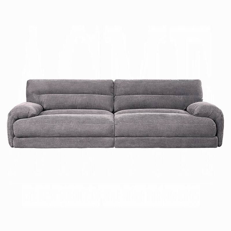 Enzo Sofa, Rolled Cushioned Armrests, Modern Gray Corduroy Upholstery