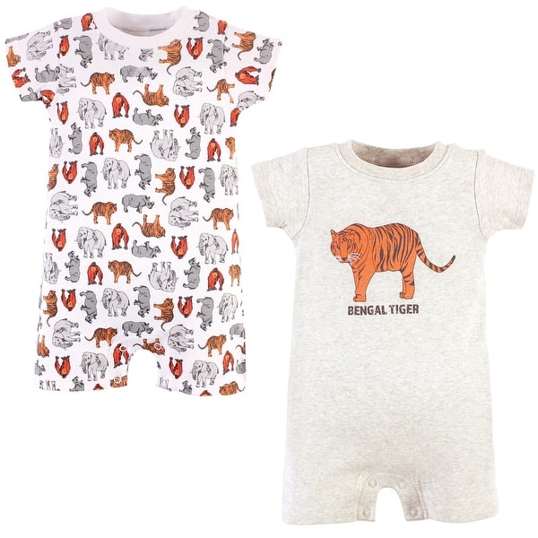slide 1 of 1, Touched by Nature Unisex Baby Organic Cotton Rompers, Endangered Tiger 0 - 3 Months - Beige