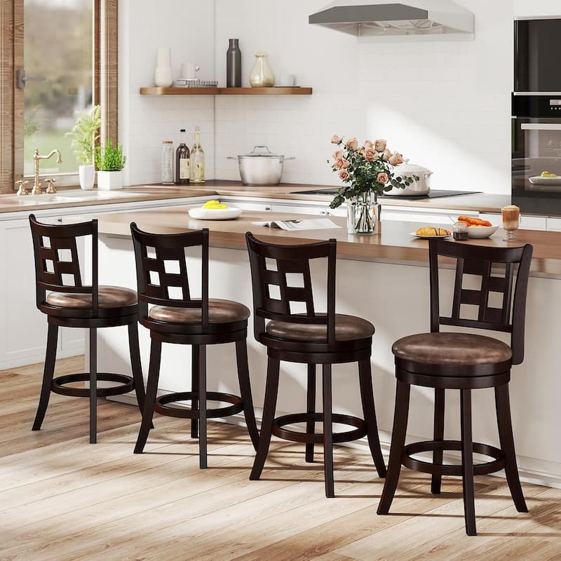 2/4PCS Swivel Bar Chairs with Footrest Counter Height Bar Stools