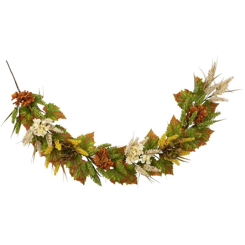 5' x 10" Flowers with Wheat Artificial Fall Harvest Garland, Unlit