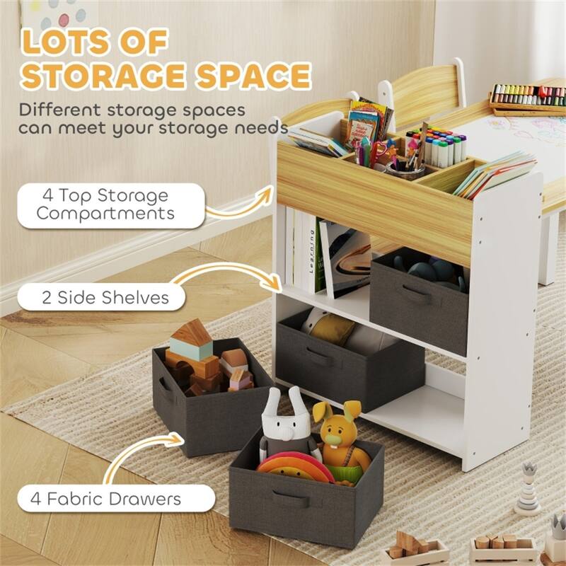 White Wooden Children’s Drawing and Craft Table Set with Paper Roll and Multiple Storage Compartments
