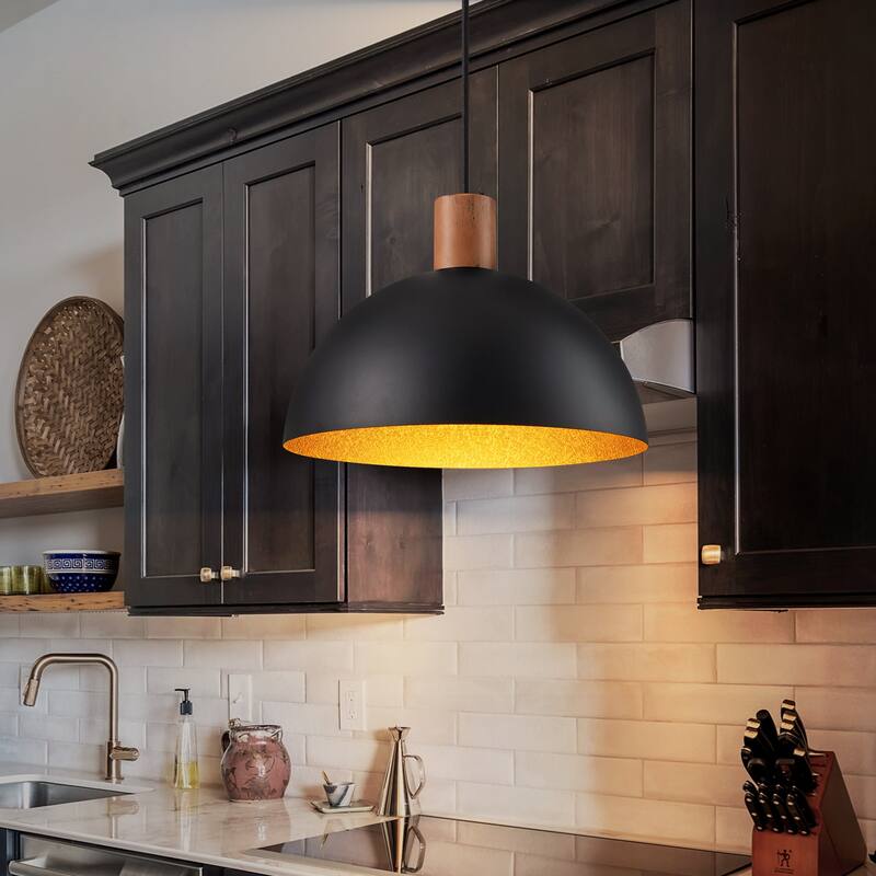 1-Light Industrial Cone Pendant Kitchen Island Lights for Dining Room - Black