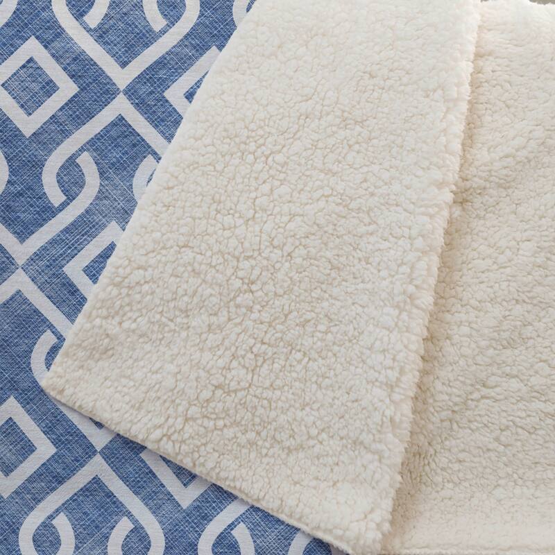 Premium Machine Washable Modern Scroll Sherpa Throw Blanket