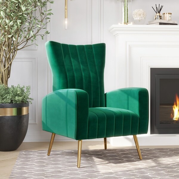 BELLEZE Kinsley Velvet Wingback Arm Chair w/ Metal Legs, 6 Colors - 26.97"(W) x 28.54"(D) x 38.98"(H)