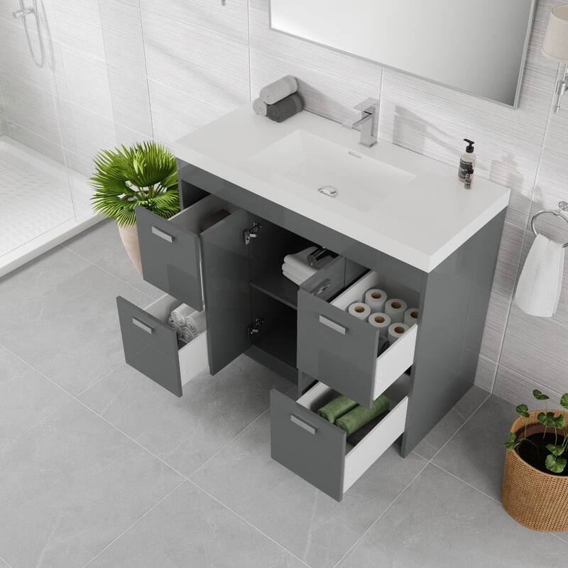 Eviva Lugano 42"W Gray Modern Bath Vanity with WH Acrylic Top - 42"