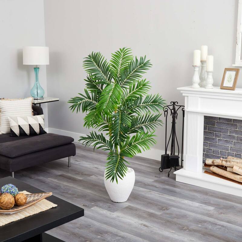 Artificial Palm Tree 63In Indoor Tropical Decor, Lush Greenery in White Planter, Home Accent - Green - 61 Inches and Over