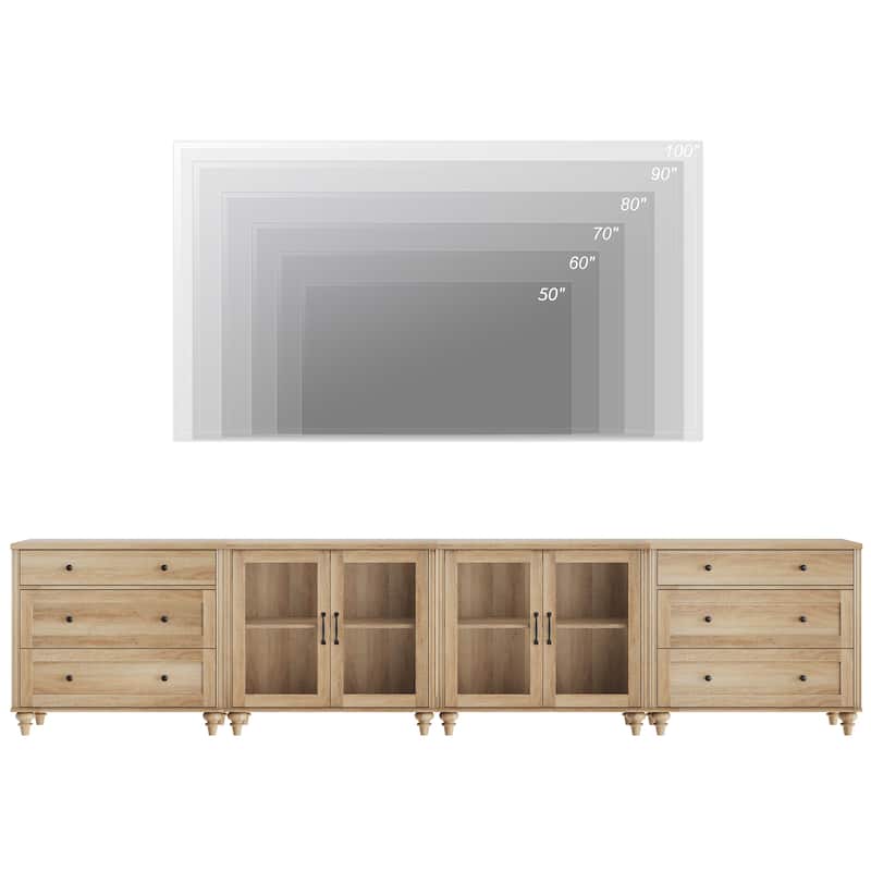 Farmhouse TV Stand with Glass Door, Oak