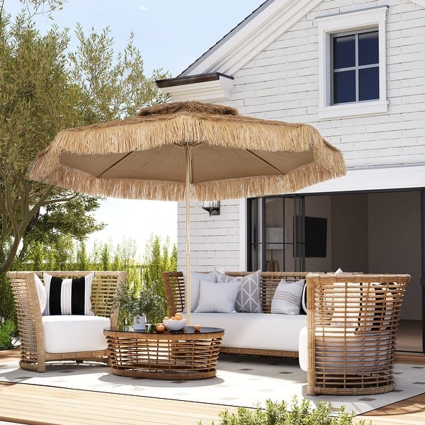 double tier patio umbrella Outsunny 10FT Hula Thatched Tiki Patio Umbrella, 2-Tier Tropical Hawaiian  Style Outdoor Umbrella with 8 Ribs, UPF30+ - On Sale - Bed Bath & Beyond