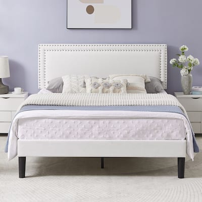 VECELO Upholstered Bed Frames with Height Adjustable Headboard