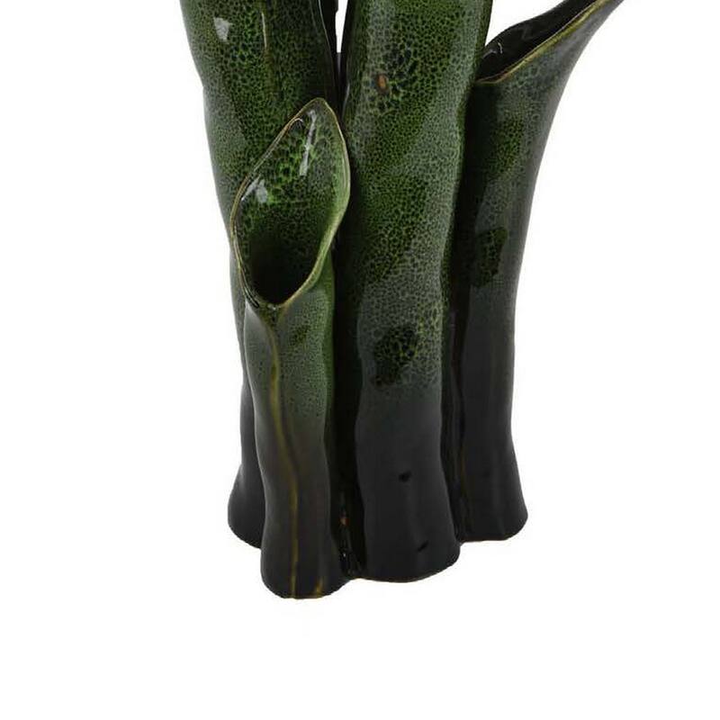 Decorative Vase, 16 Inch Coastal Calla Lily Design, Green Ceramic