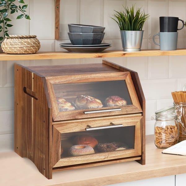 Garvee Acacia Bread Box - Brown