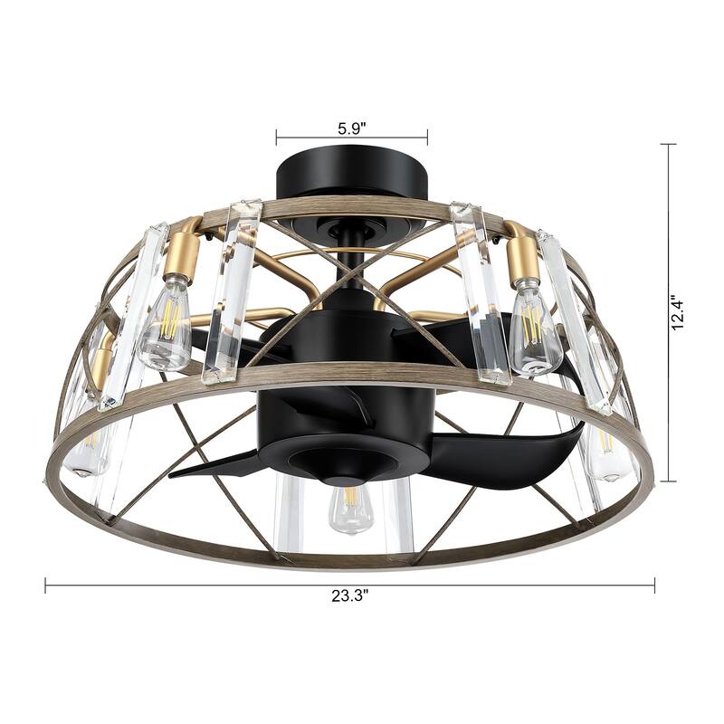 Farmhouse Black 3-Blade Modern Caged Fandelier Ceiling Fan with Remote - 23-in W