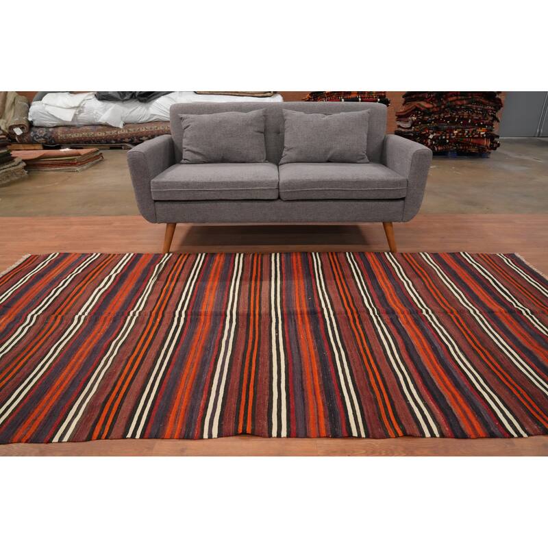 Hand Woven Oriental 100% Wool Carpet Southwestern Geometric Multi-Colored Kilim Area Rug - 9' 3'' X 4' 8''