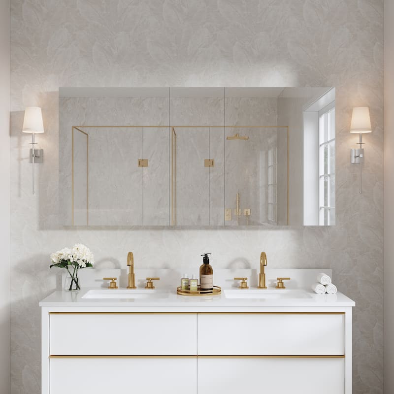 60"W X 30'H Bathroom Recessed or Surface Wall Mount Medicine Cabinet With Adjustable Glass Shelves - 2430R-1230R-2430R