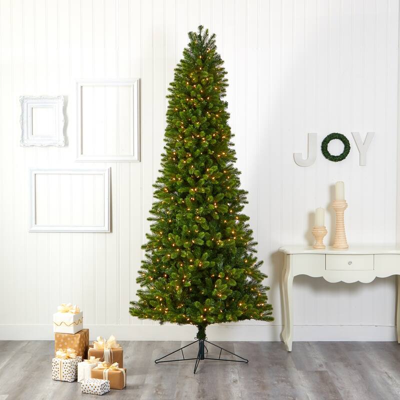 9ft. Slim Spruce Artificial Christmas Tree with 750 Warm White Multifunction LED Lights - Stunning Tall Holiday X-Mas Tree