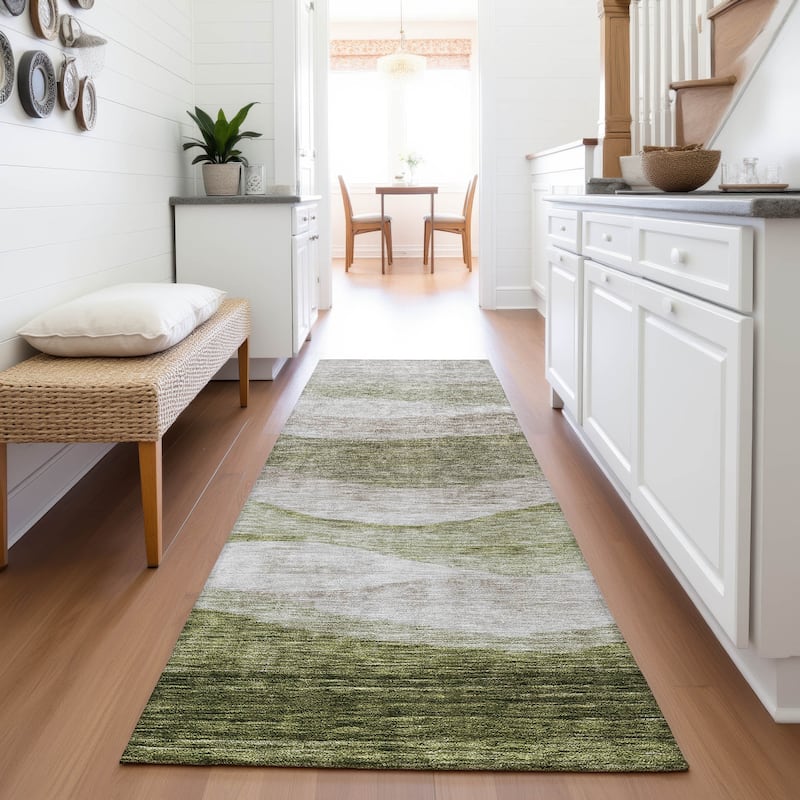 Premium Washable Super Soft Cool Modern Wvave Mayfield Rug - Green - 2'3" x 7'6"