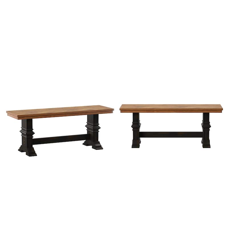 Ronda Two-Tone Trestle Leg Wood Dining Bench - Oak Top with Antique Black Base