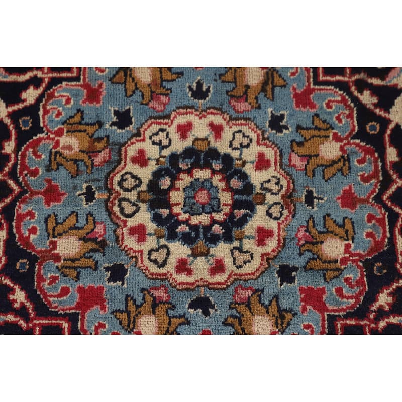 Traditional Red Mashad Persian Vintage Rug Hand-Knotted Wool Carpet - 6'7"x 10'0"