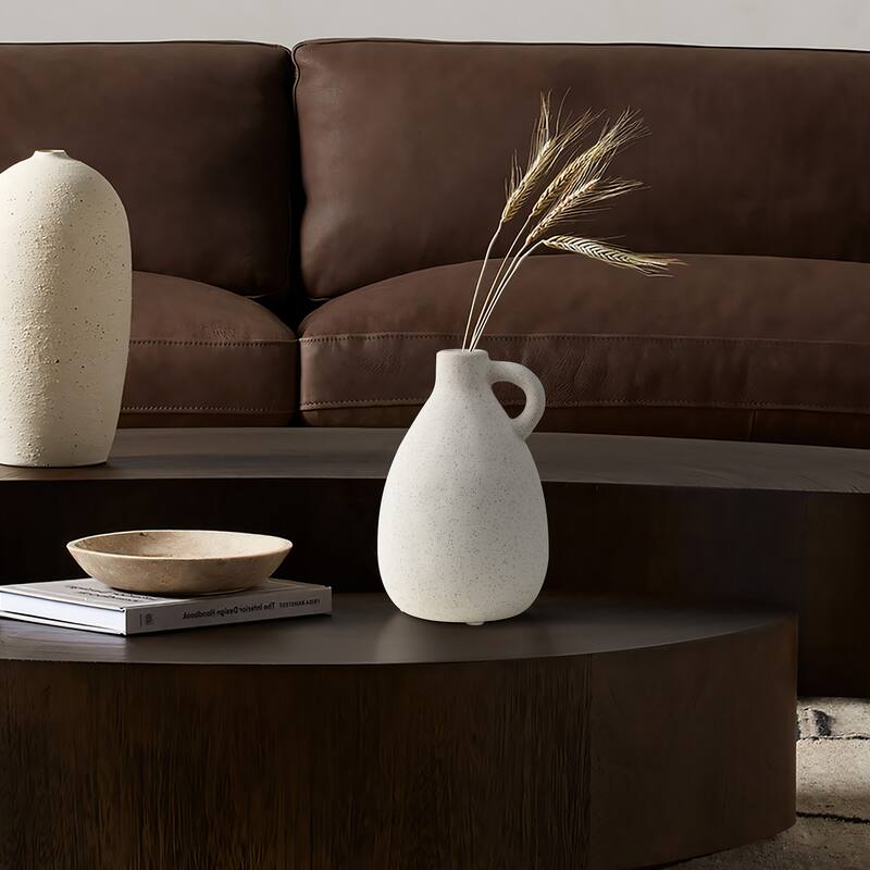 White and Black Speckled Ceramic Round Vase (Single)