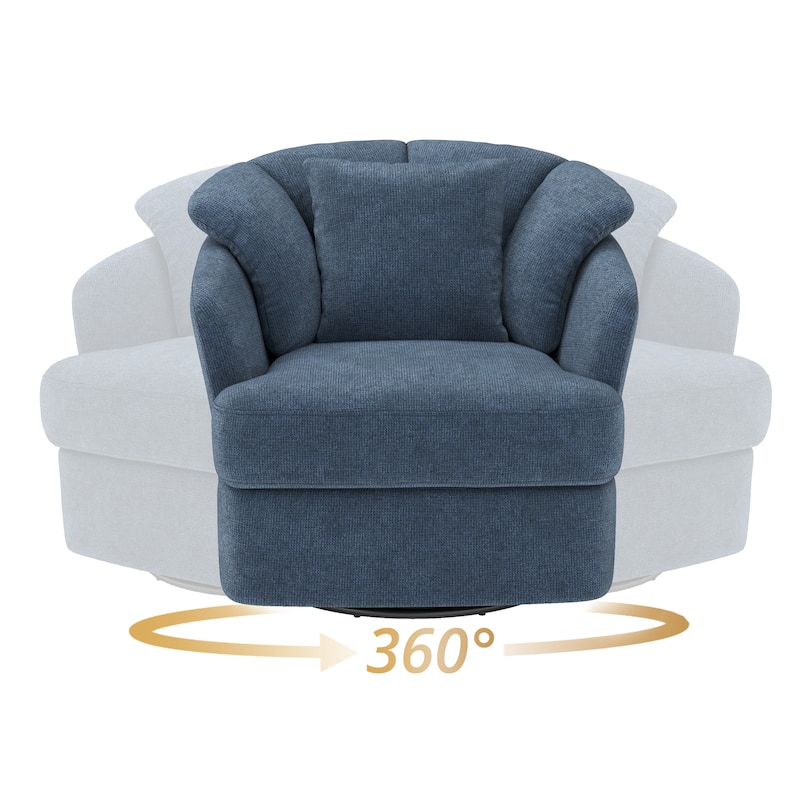 Upholstered Swivel Accent Chair Barrel Armchair Metal Frame with Pillows Living Room Chair