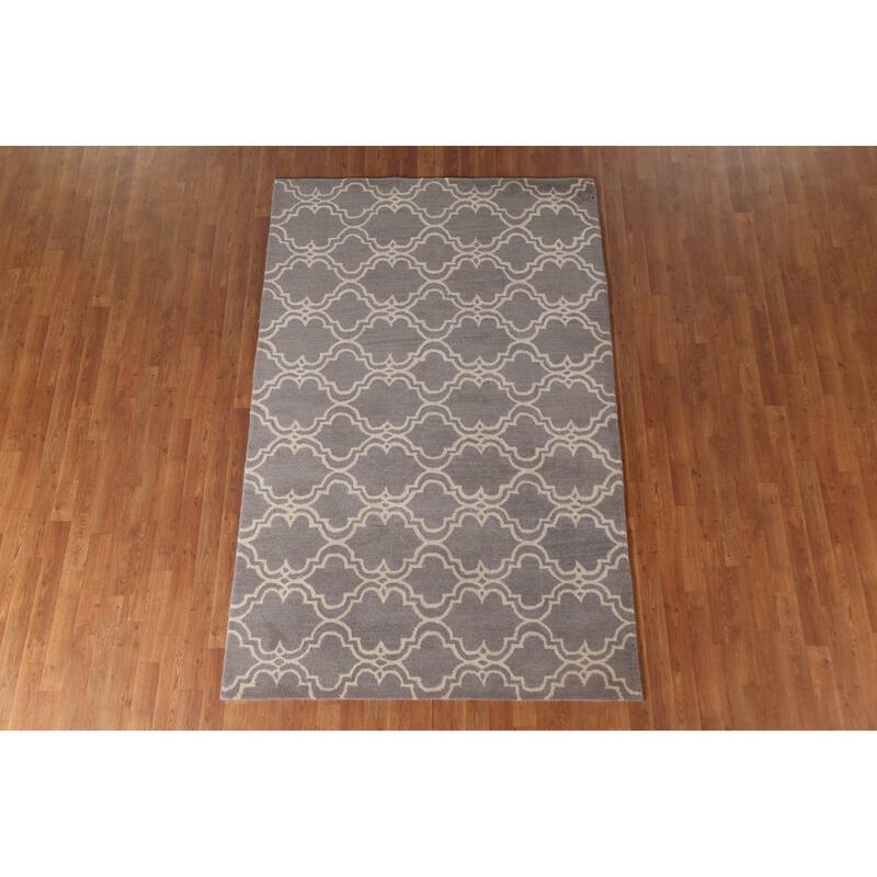 Geometric Trellis Area Rug Hand-Tufted Wool Carpet - 5'1" x 7'11"