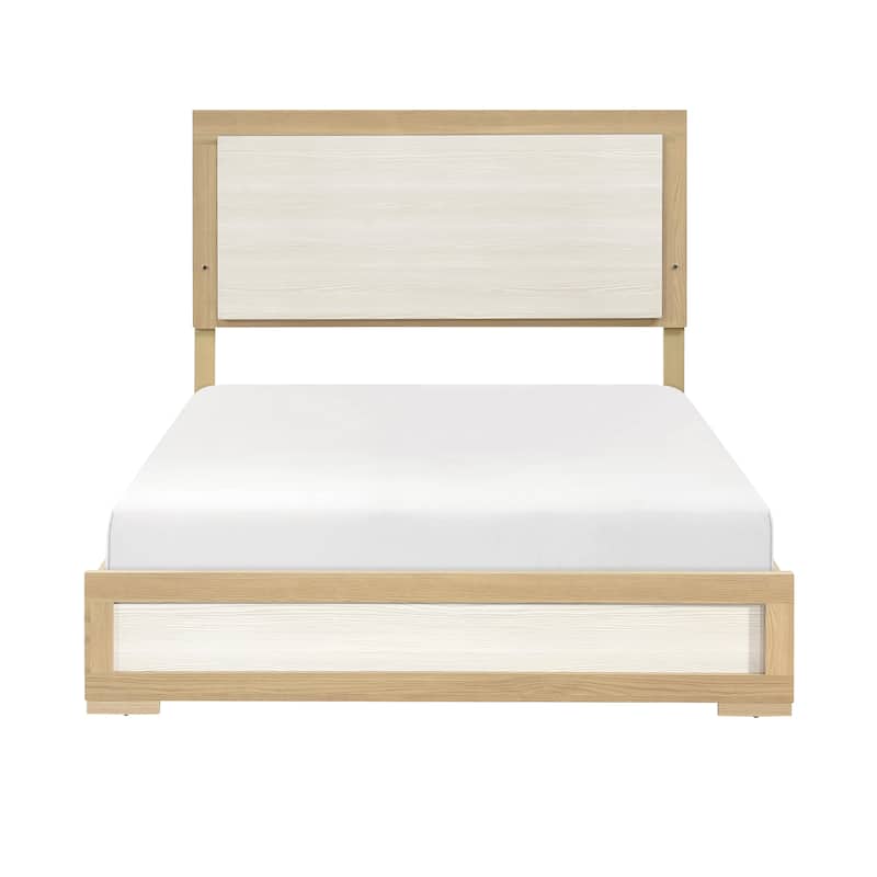 Queen Size LED Panel Headboard Bed in Natural and White Finish