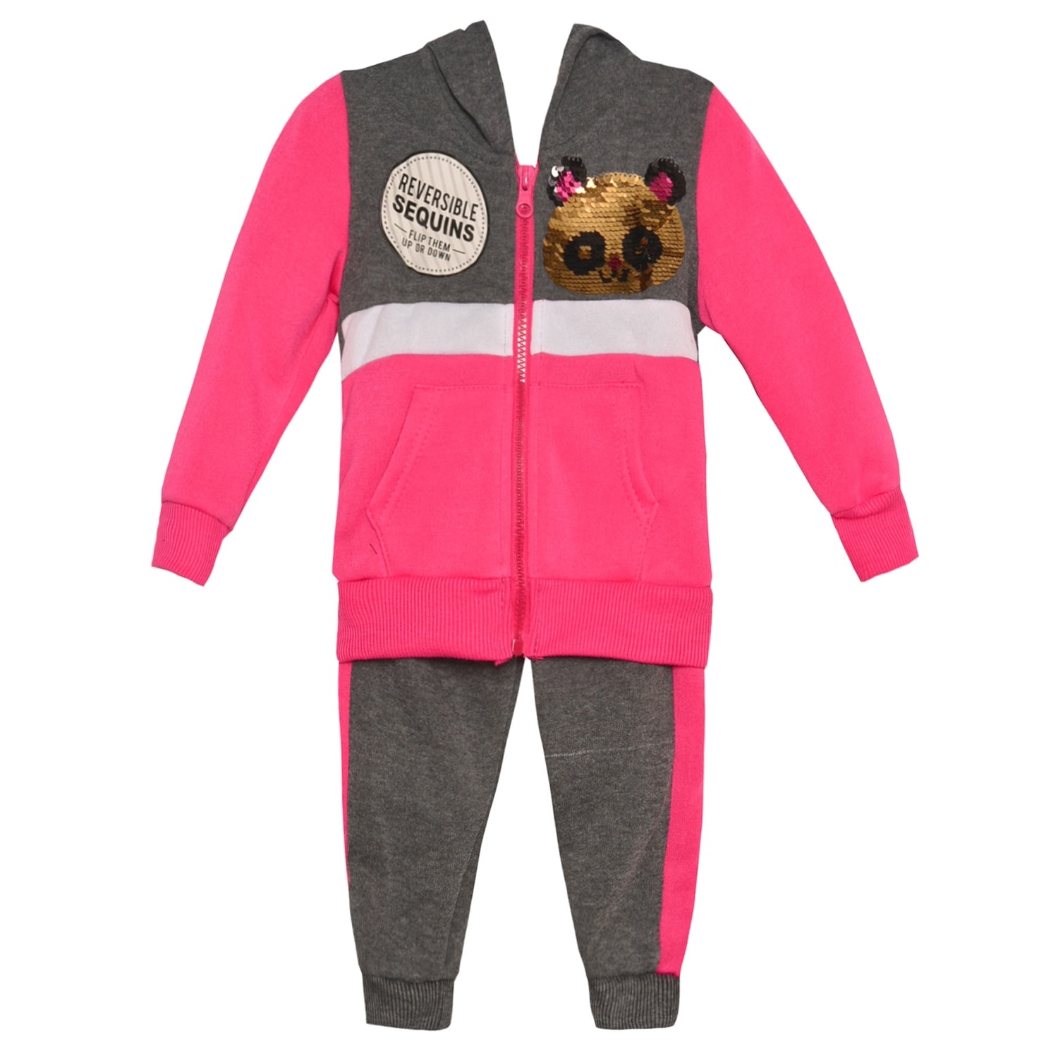 Girls Rainbow Sequin Star Fleece Gray Hoodie Zip Jacket