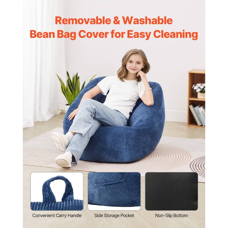 3FT Bean Bag Chair with Armrests and Pocket Soft Foam Blue Seat - 35.43 x 33.46 x 31.10 inches