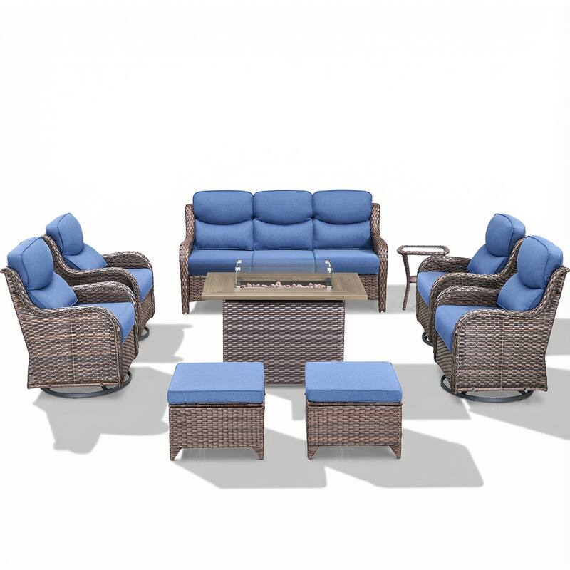 Pocassy Outdoor Fire Pit Sofa Swivel Chairs Conversation Set