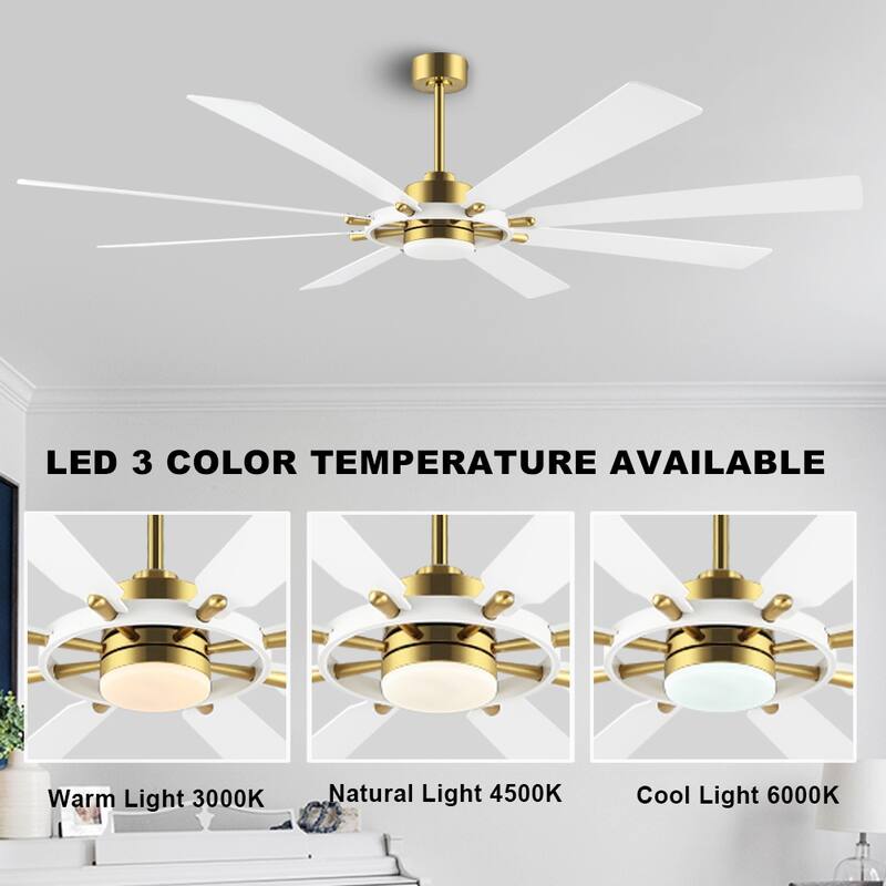 WINGBO 60-inch/72-inch 8-Blades Indoor DC Motor Ceiling Fan With LED Light and Remote Control