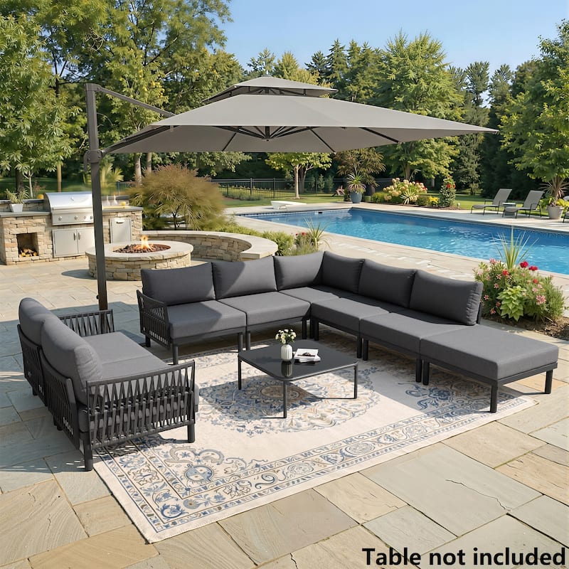 Outdoor Modular All-Weather Aluminum Cushioned Sectional Sofa Set with Deep Seating Patio Conversation Set - Dark Grey - 8PC