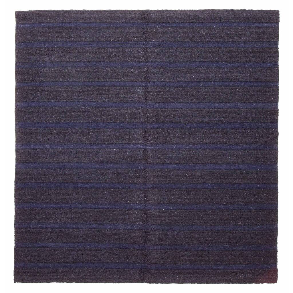 ECARPETGALLERY Flat-Weave Natural Navy Wool Tapestry Kilim - 6'7 x 6'8