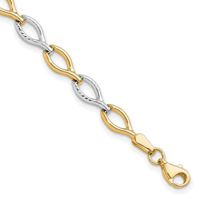 Curata 10k Two tone Gold 5.5mm Polished Sparkle Cut Horseshoe Bracelet 7.5 Inch