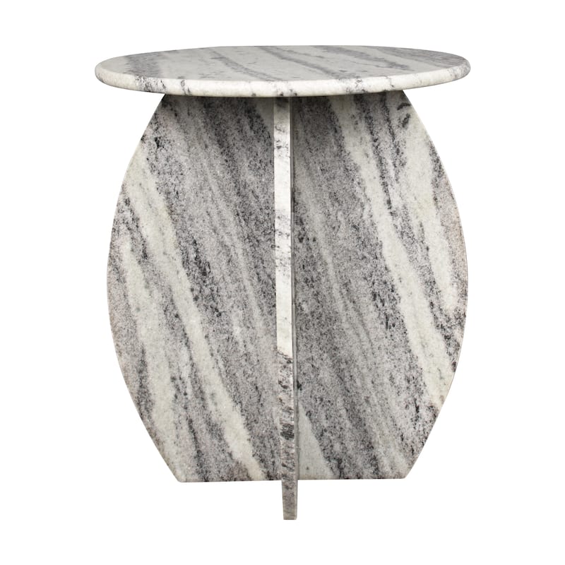 Sloane 17.5" Contemporary Natural Marble Handmade X-Shaped End Table, Gray/Black, by JONATHAN Y.