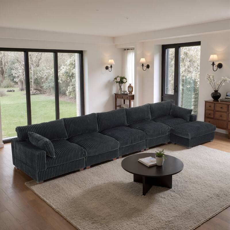 Cloud-Like Flannel Fabric Modular Sectional Sofa with Ottoman