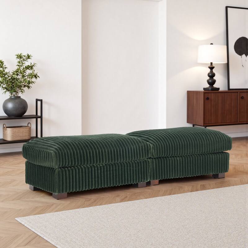 40" Oversized Plush Flannel Upholstered Ottoman Footstool Set of 2 - Green