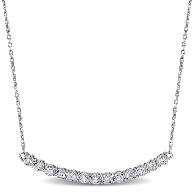 Miadora 14k White Gold 1/3ct TDW Curve Station Bar Necklace