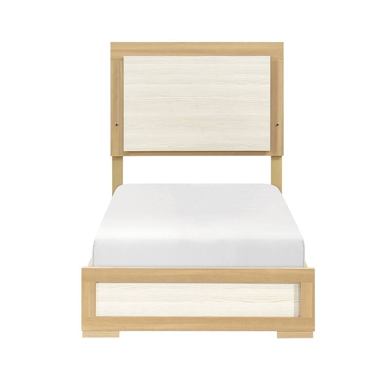 Modern Twin Size LED Headboard Bed in Natural and White Finish