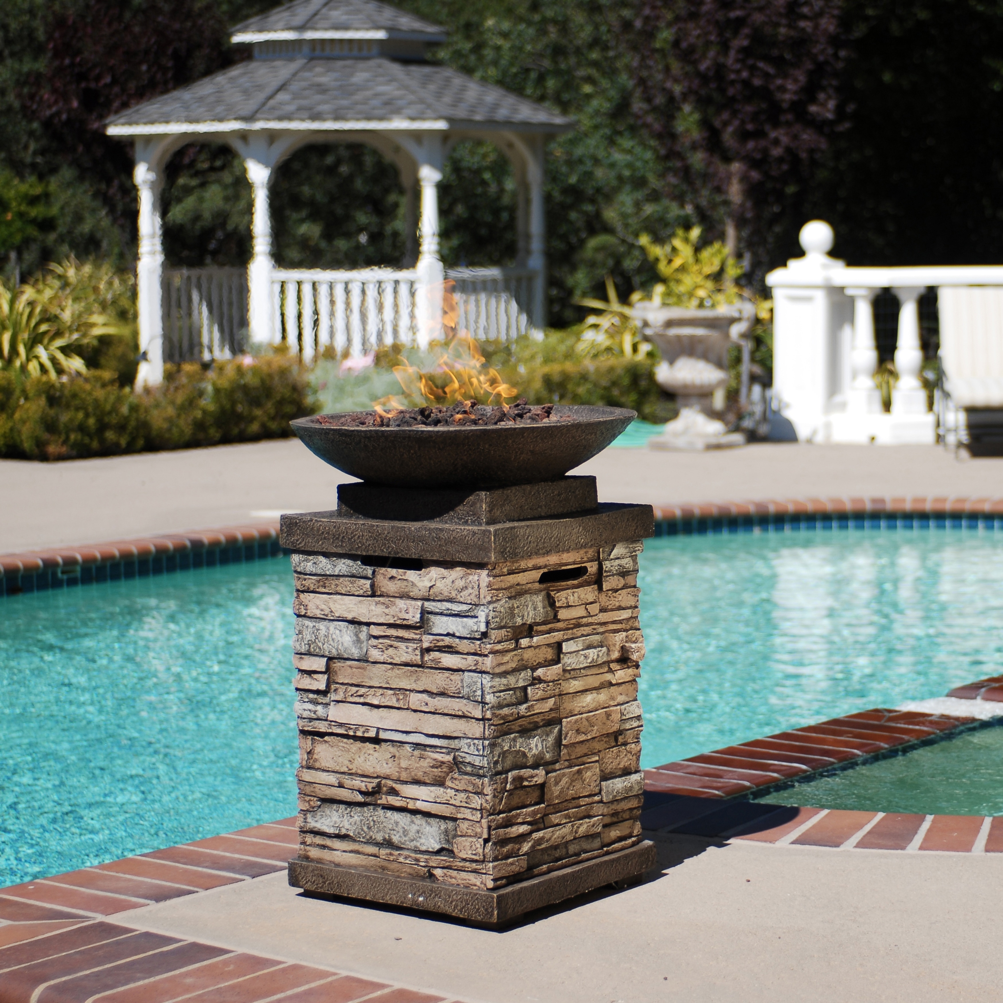 Newcastle Gas Firebowl with Metal Bowl atop Envirostone Column Base