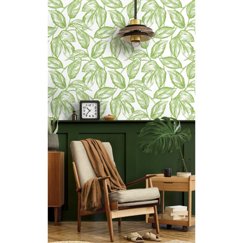 NextWall Sketched Leaves Peel and Stick Wallpaper