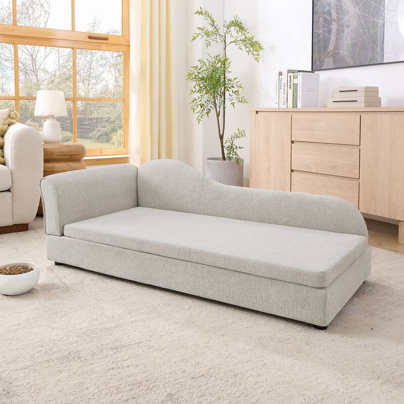 Oversized Pet Sofa, Elegant Modern Linen Fabric Elevated Dog Sofa Bed, Oversized Rectangular Pet Bed with Backrest & Armrest