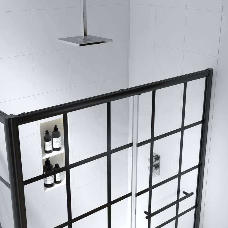 FELYL 48/60" W x 72" H Single Sliding Framed Shower Door with Heat Soaking Process and Protective Coating Clear Glass