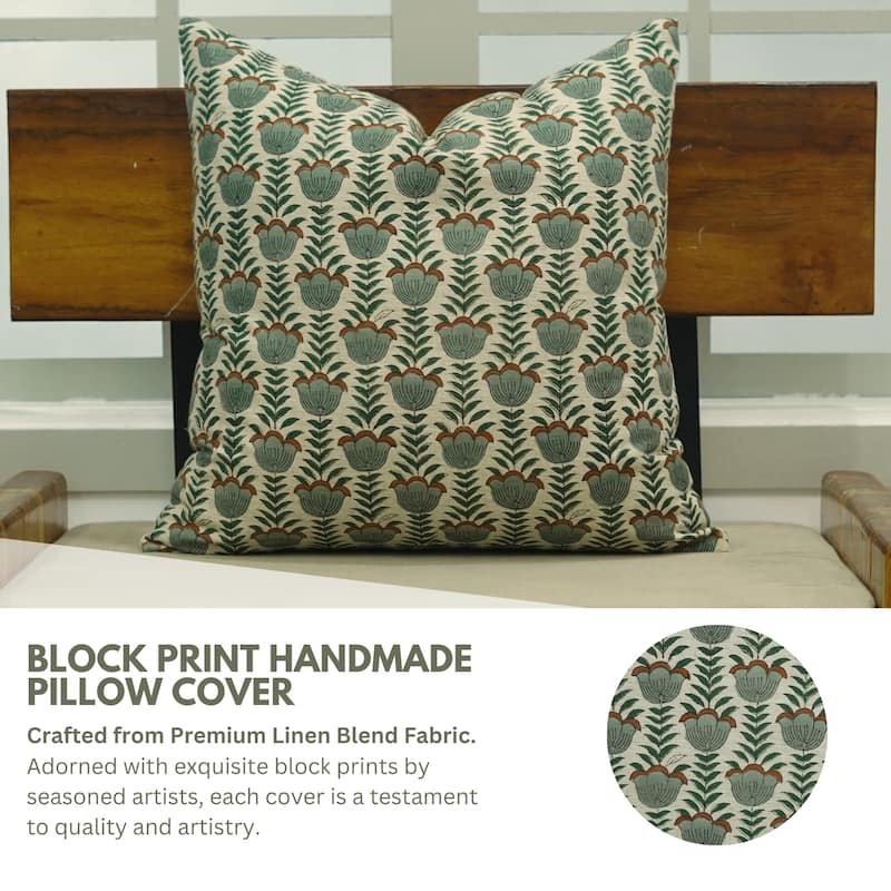 Fabdivine Handmade Floral or Weave Yellow Pillow Cover in Soft Linen for Block Print Room Boho Spring Home Décor, Lehar