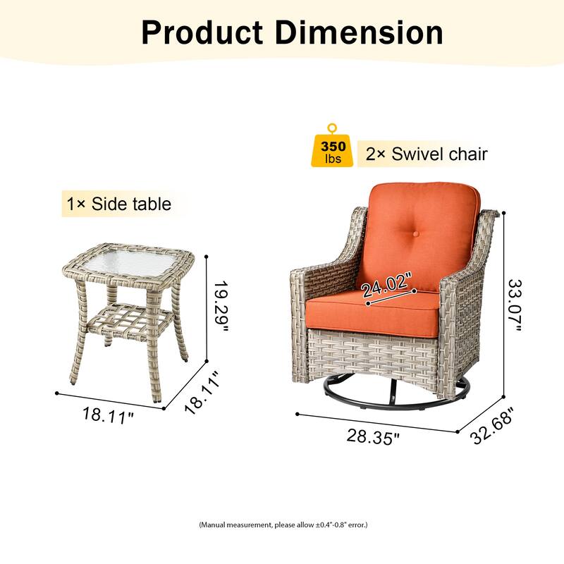 HOOOWOOO 3-piece Outdoor Patio Swivel Rocker Chairs with Side Table