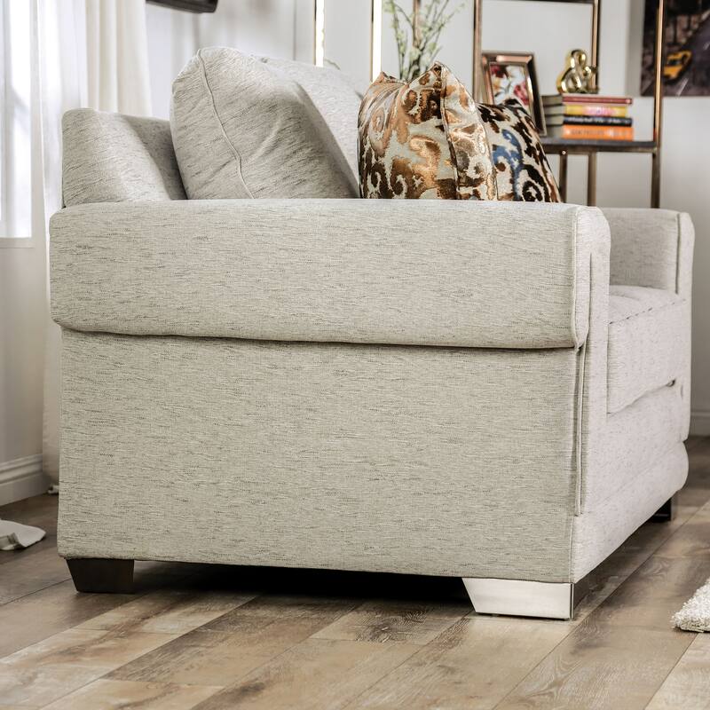 Grett Transitional Grey Wood Padded Loveseat by Furniture of America