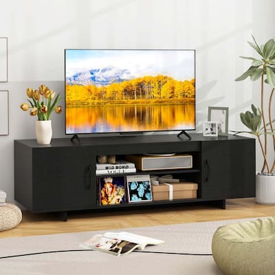 70'' TV Stand Wooden Entertainment Center with Power Outlet
