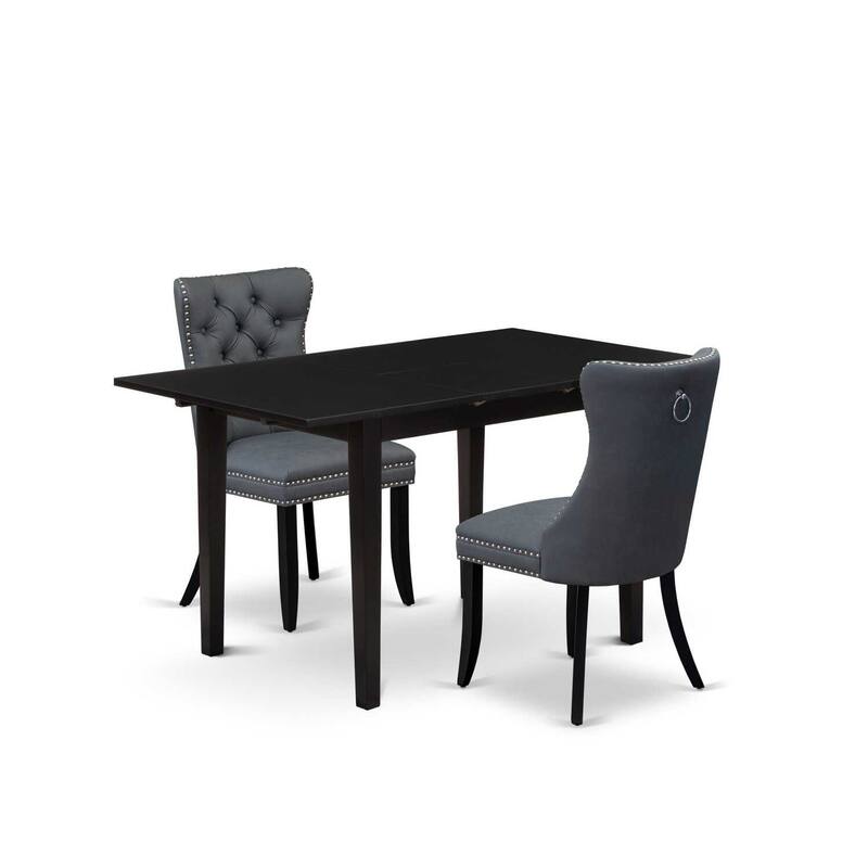 3-Piece Black Finish Rectangular Solid Wood Top Dining Table Set