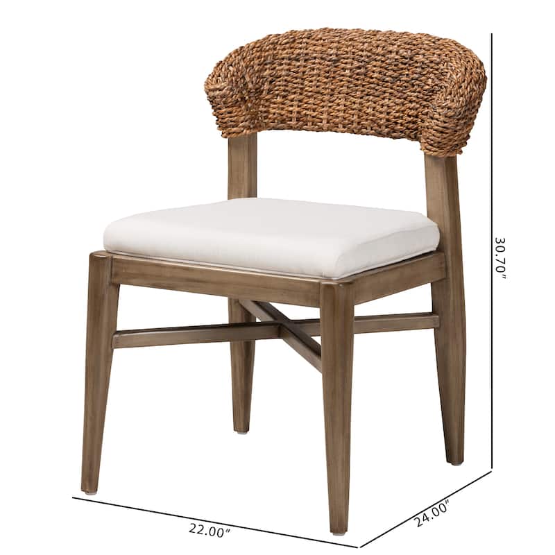 Chloe Modern Bohemian Walnut Brown Finished Mahogany Wood and Natural Rattan Dining Chair