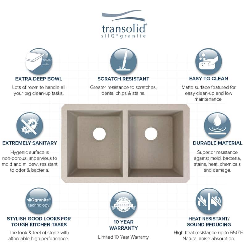 Transolid K-RUDE3118 Radius 31-3/4" Undermount Double Basin Granite